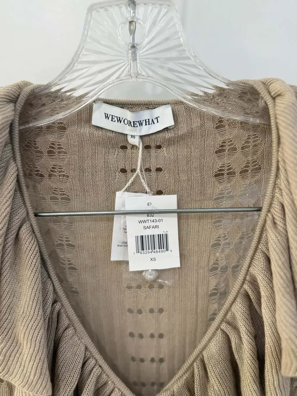 WeWoreWhat Ruffle Detail Knit Long Sleeve Cardigan in Safari